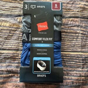 Hanes Premium Men's Briefs with Total Support Pouch 3pk Gray/Blue/Black, Small